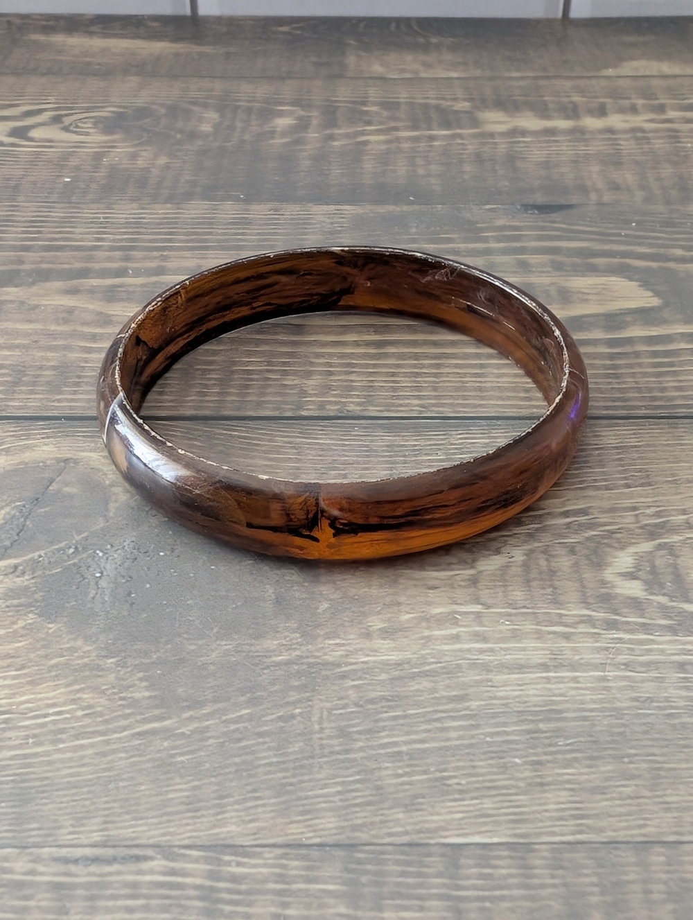 1960's Vintage Amber Tortoise Shell Lucite bangle bracelet stamped Hong Kong